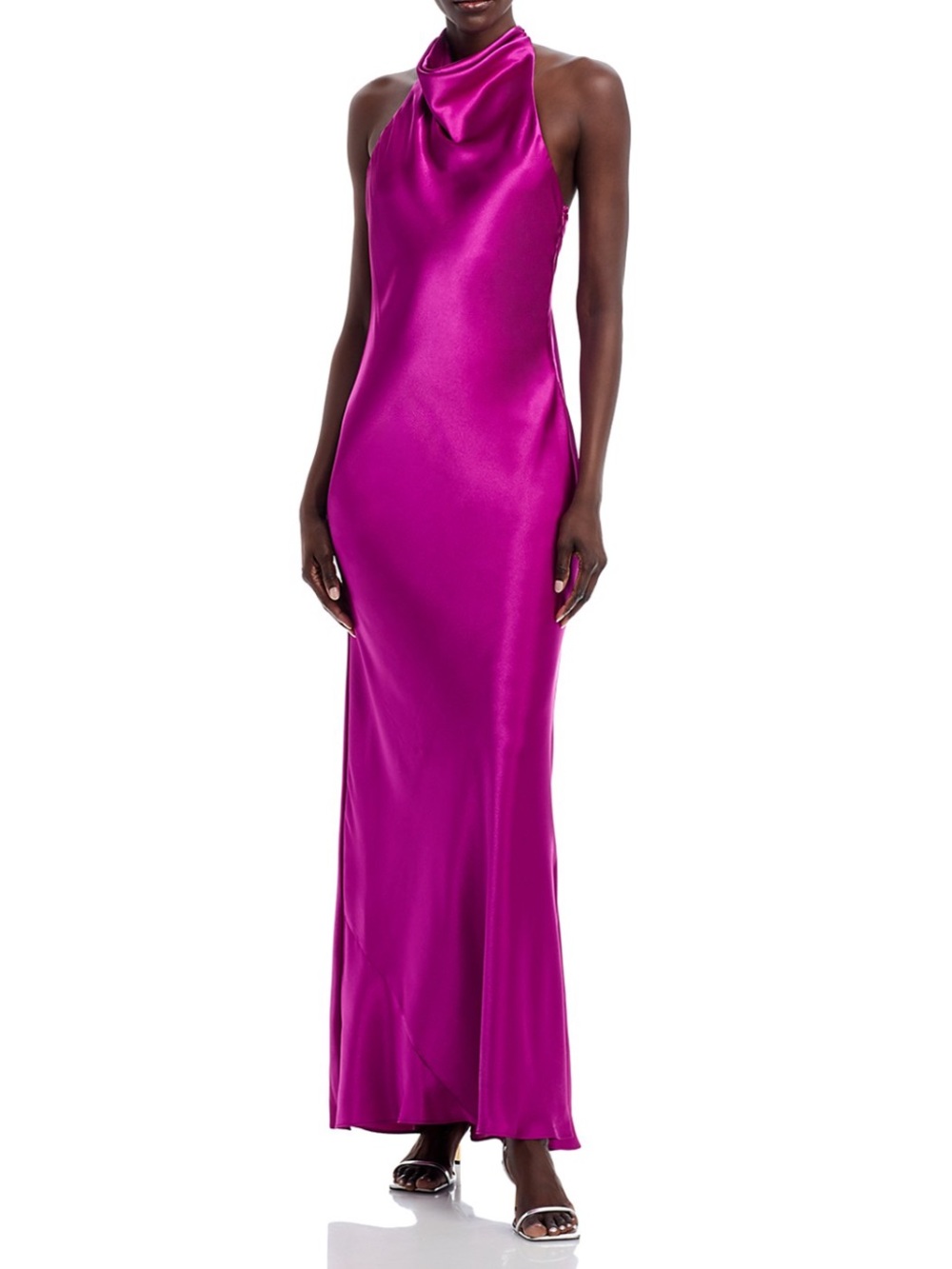 AQUA Charmeuse Halter Neck Long Dress in Orchid, Size 2
